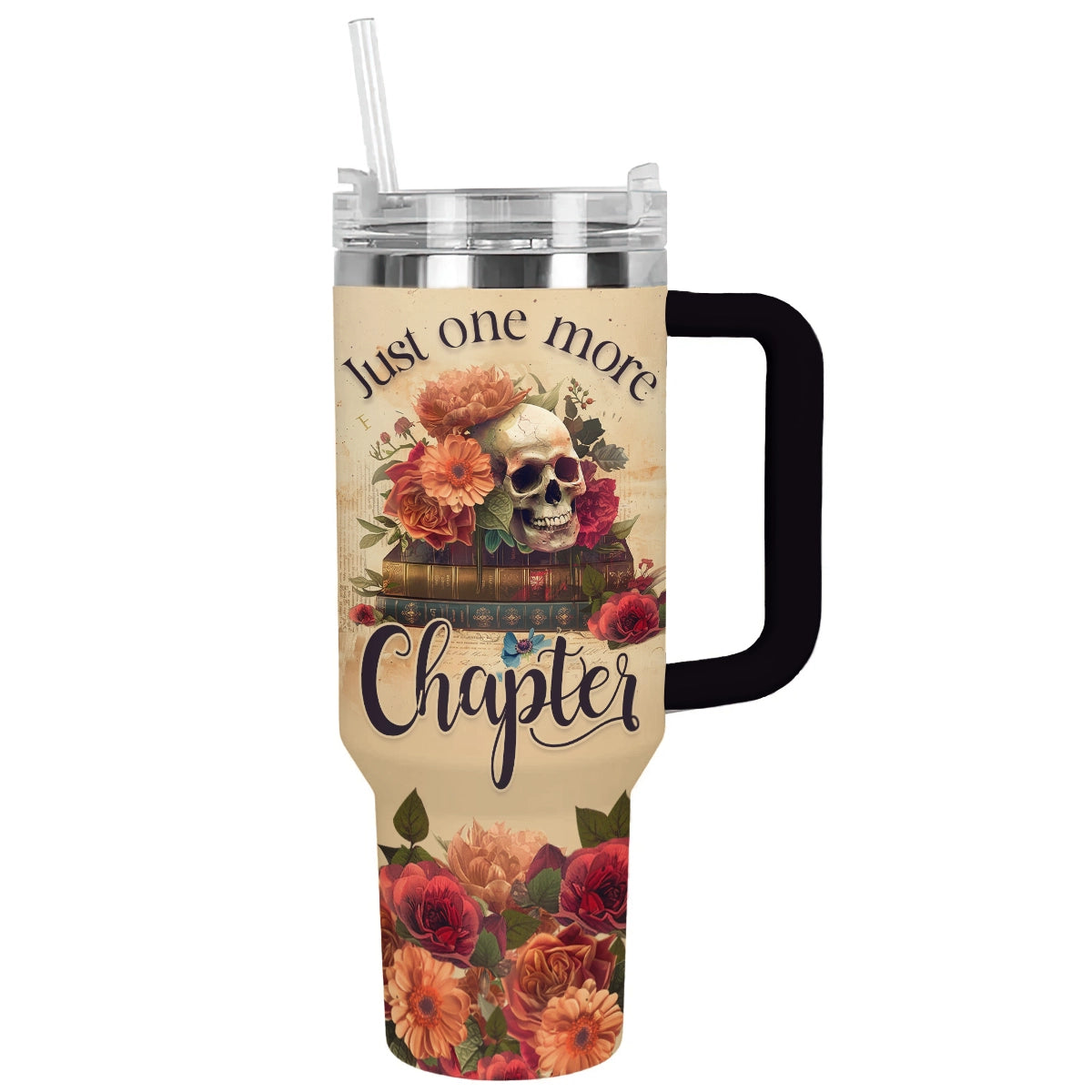 Glänzender Becher Totenkopf &amp; Blumen Lesen