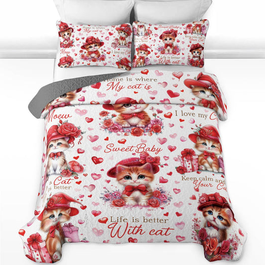 Shineful All Season Quilt 3-Piece Set Cat Sweet Baby