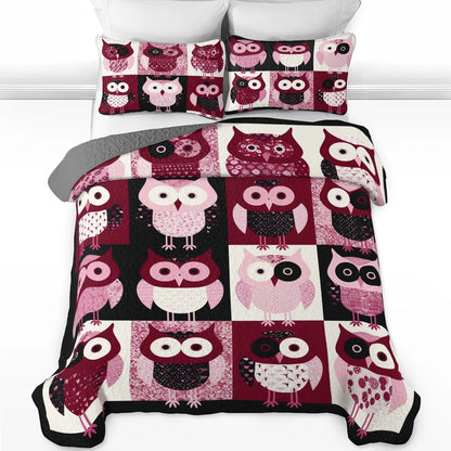 Shineful All Season Quilt 3-Piece Set Delightful Pink Owl