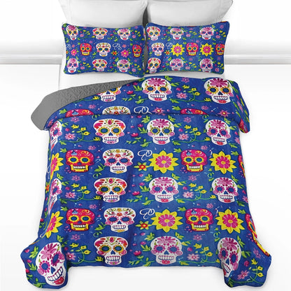 Shineful All Season Quilt 3-Piece Set Festive Sugar Skull