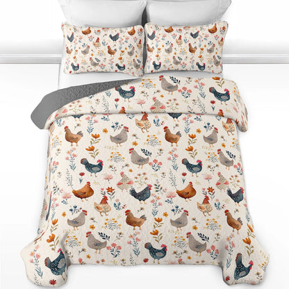 Shineful All Season Quilt 3-Piece Set Chicken Flower