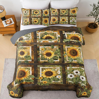 Shineful All Season Quilt 3-Piece Set Rustic Sunflower