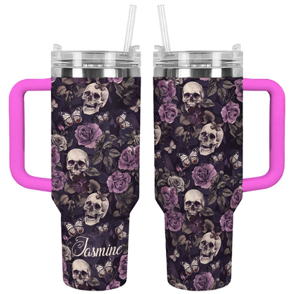 Shineful Tumbler Personalized Midnight Blossoms Skull