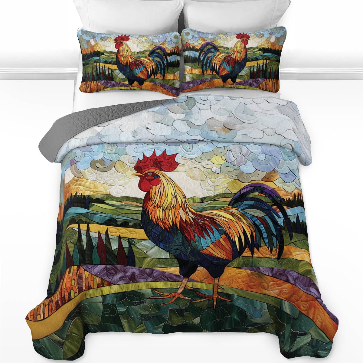 Shineful All Season Quilt 3-teiliges Set Countryside Rooster