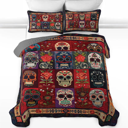 Ensemble de courtepointe toutes saisons Shineful 3 pièces Heritage Sugar Skull