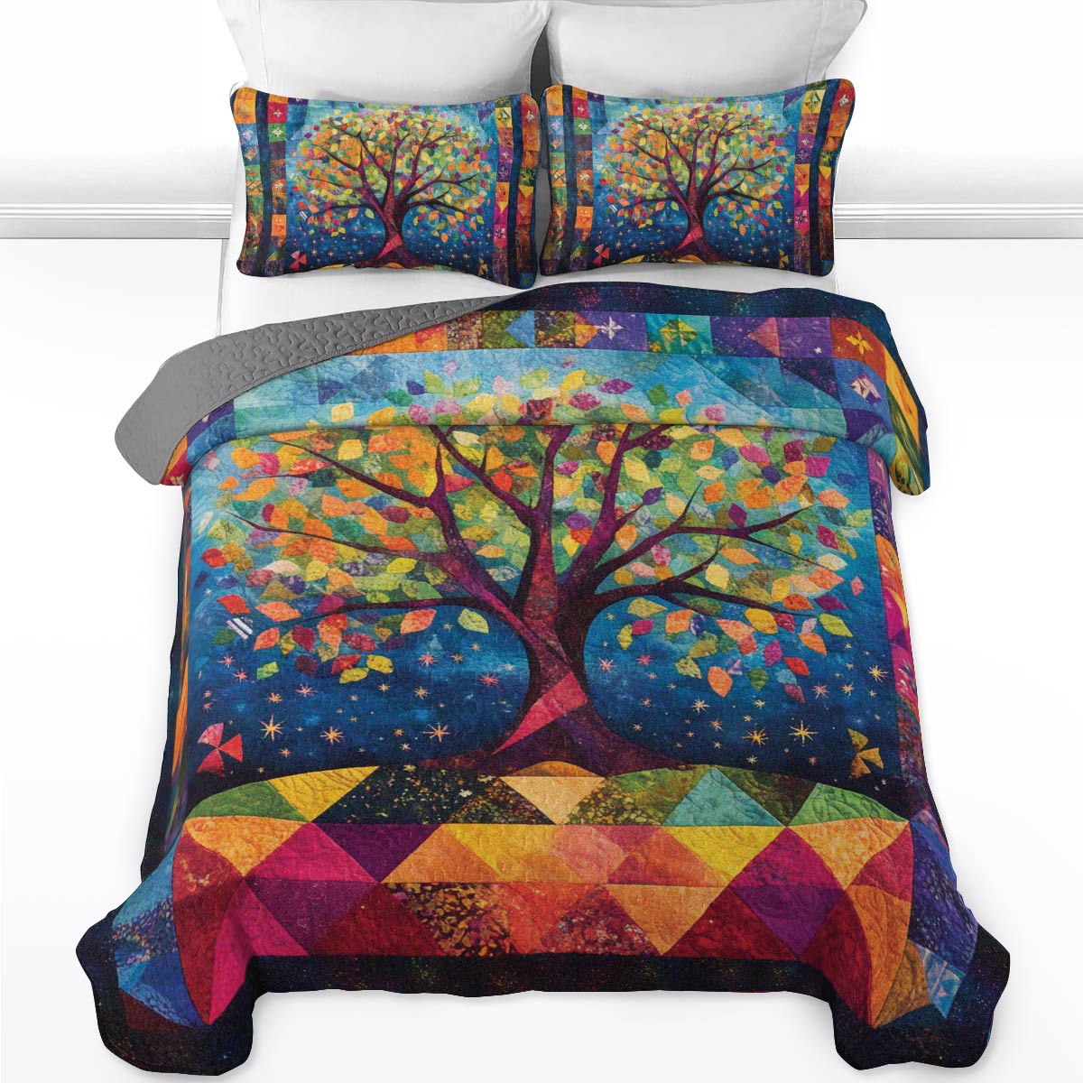 Shineful All Season Quilt 3-Piece Set Rainbow Tree Quilt