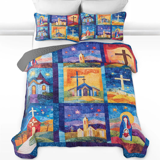 Shineful All Season Quilt 3-Piece Set God Churches of Faith