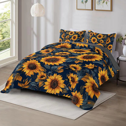 Shineful All Season Quilt 3-Piece Set - Bloom Golden Sunflower