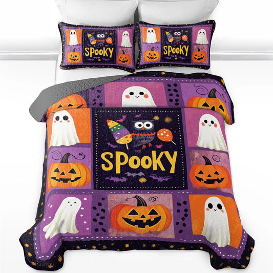 Ensemble de courtepointe toutes saisons Shineful 3 pièces Halloween Spooky Fun