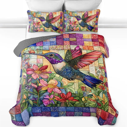 Shineful All Season Quilt 3-Piece Set Vibrant Hummingbird Garden