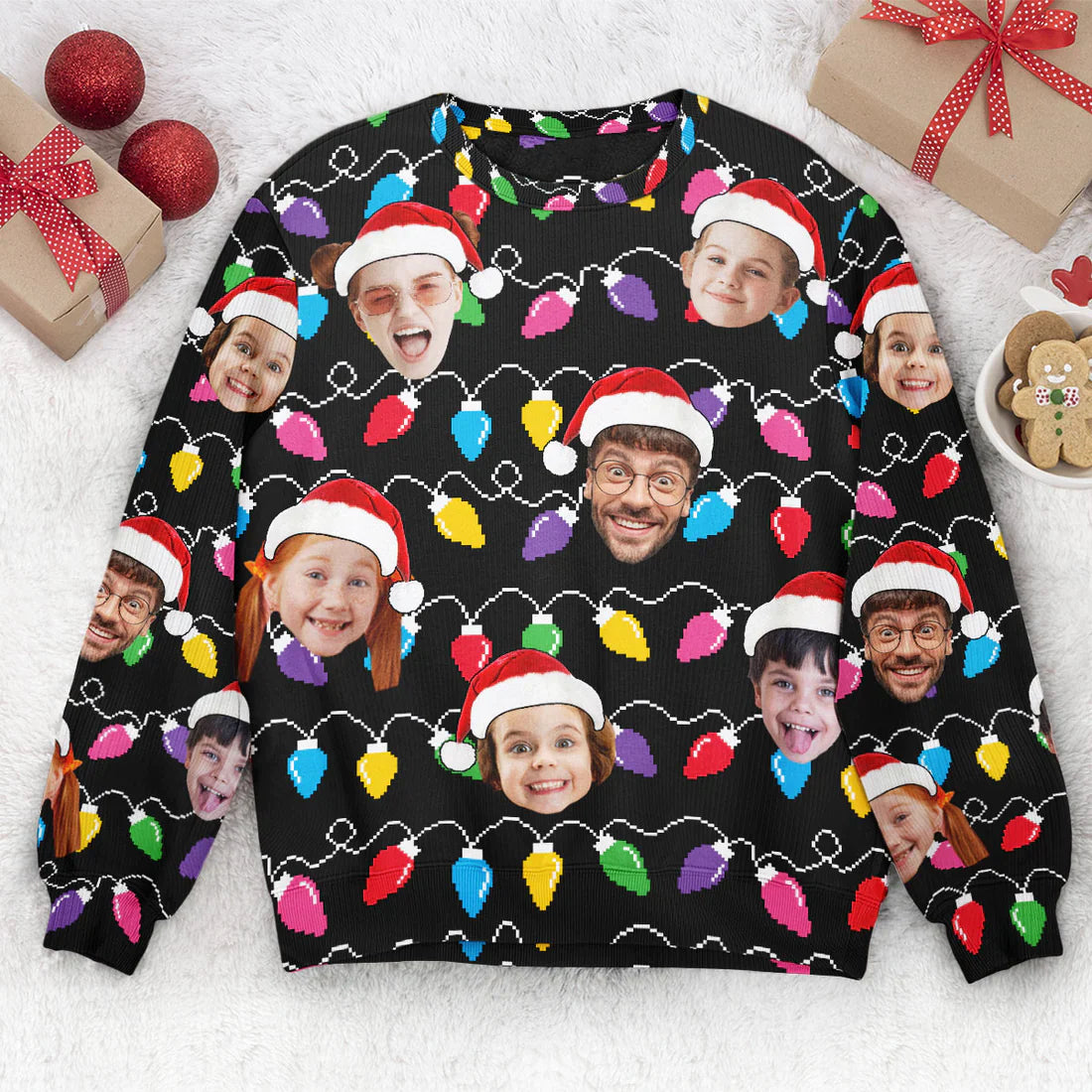 Custom Face Christmas Family Silly Xmas Leds - Personalized Photo Ugly Sweater