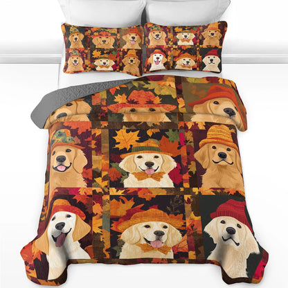 Shineful All Season Quilt 3-Piece Set Autumn Golden Paw