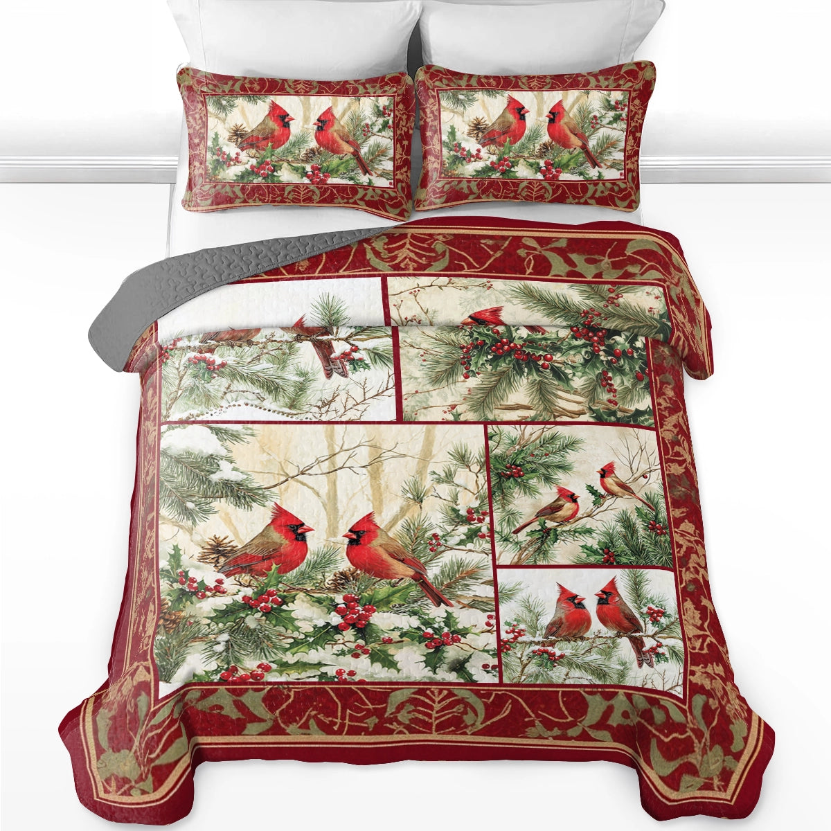 Shineful All Season Quilt 3-Piece Set Cardinal Winter