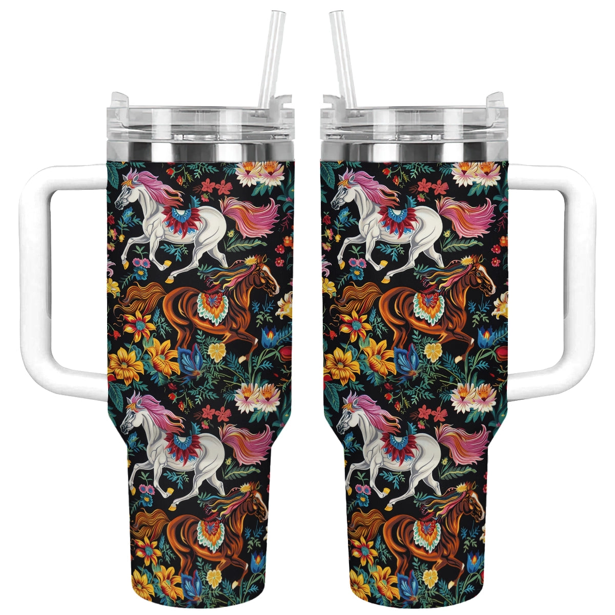 Shineful Tumbler Horse Vibrant Flowers