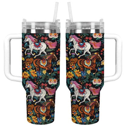 Tumbler brillant Cheval Fleurs vibrantes