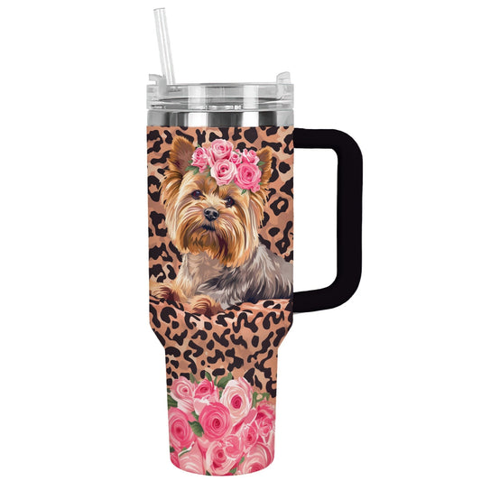 Glänzender Becher Leopard Yorkie Bliss