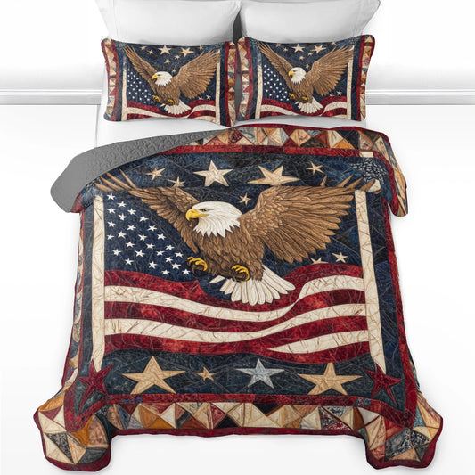 Ensemble de courtepointe toutes saisons Shineful 3 pièces Patriotic Eagle American