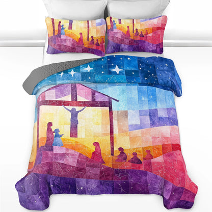 Shineful All Season Quilt 3-Piece Set God Crucifixion & Nativity