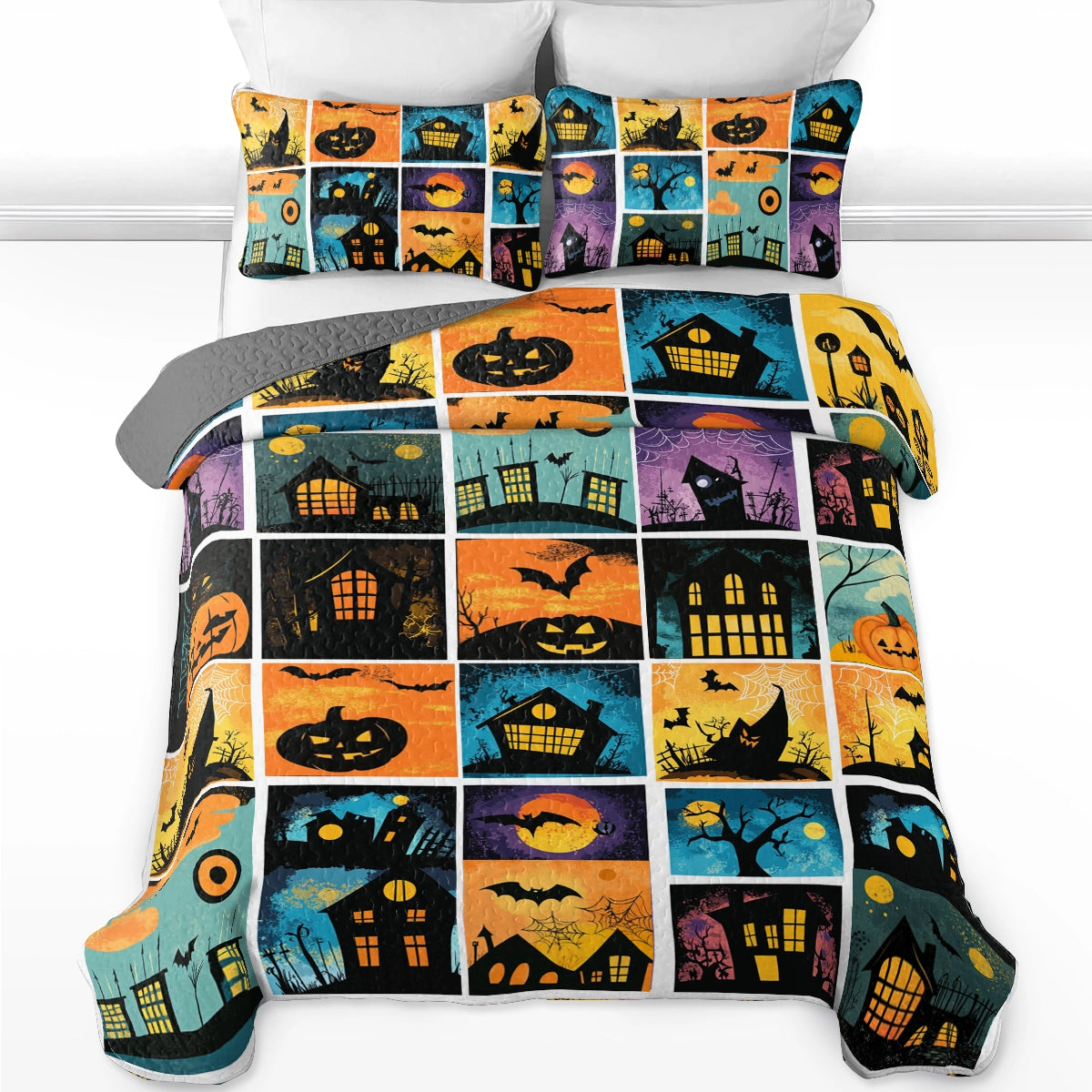 Shineful All Season Quilt 3-Piece Set Halloween Spooky Shadows