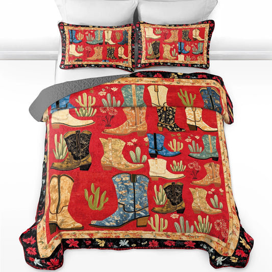 Shineful All Season Quilt 3-Piece Set Cactus & Cowboy Boots