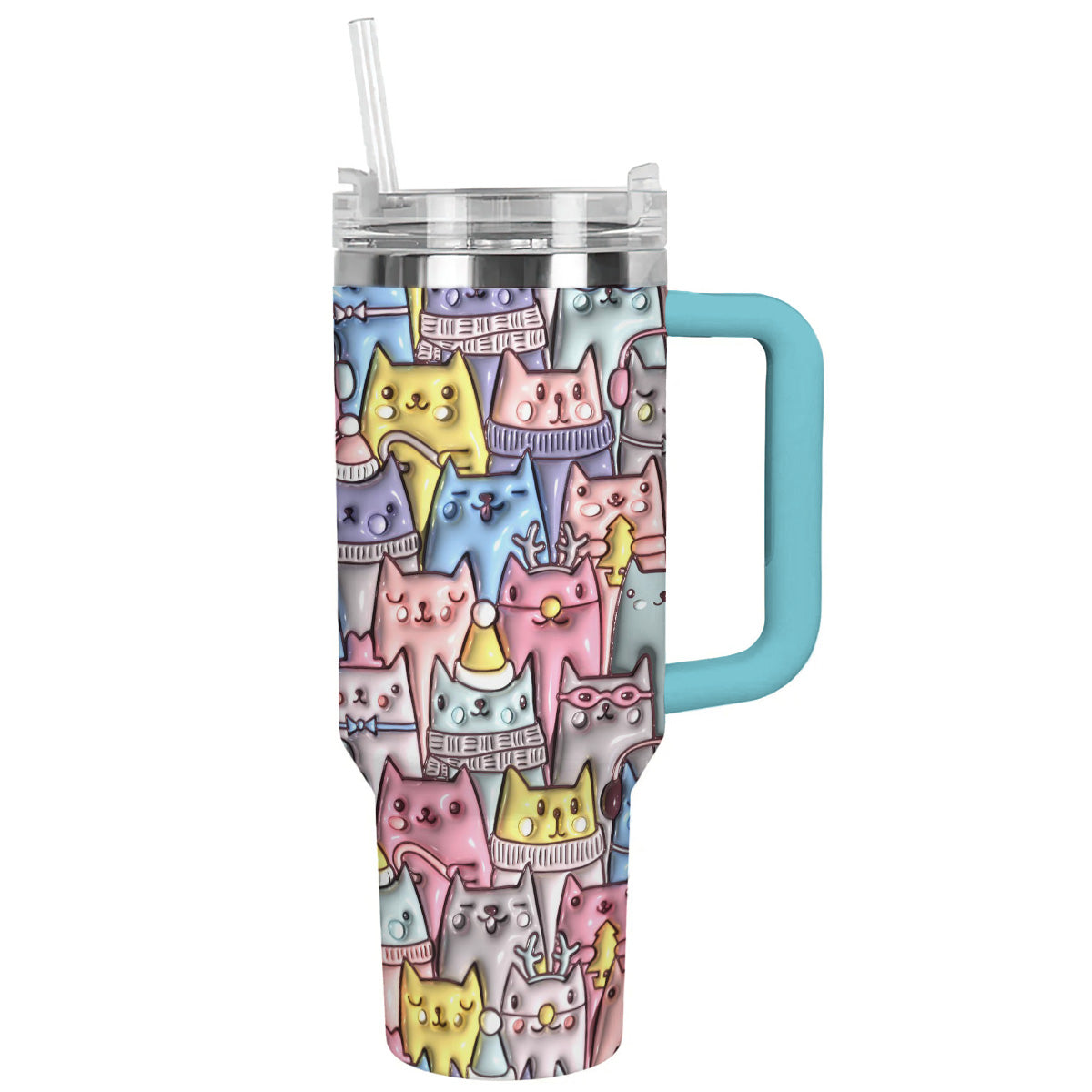 Cat 40 Oz Shineful™ Tumbler 3D Nl09 Sky Blue 40Oz