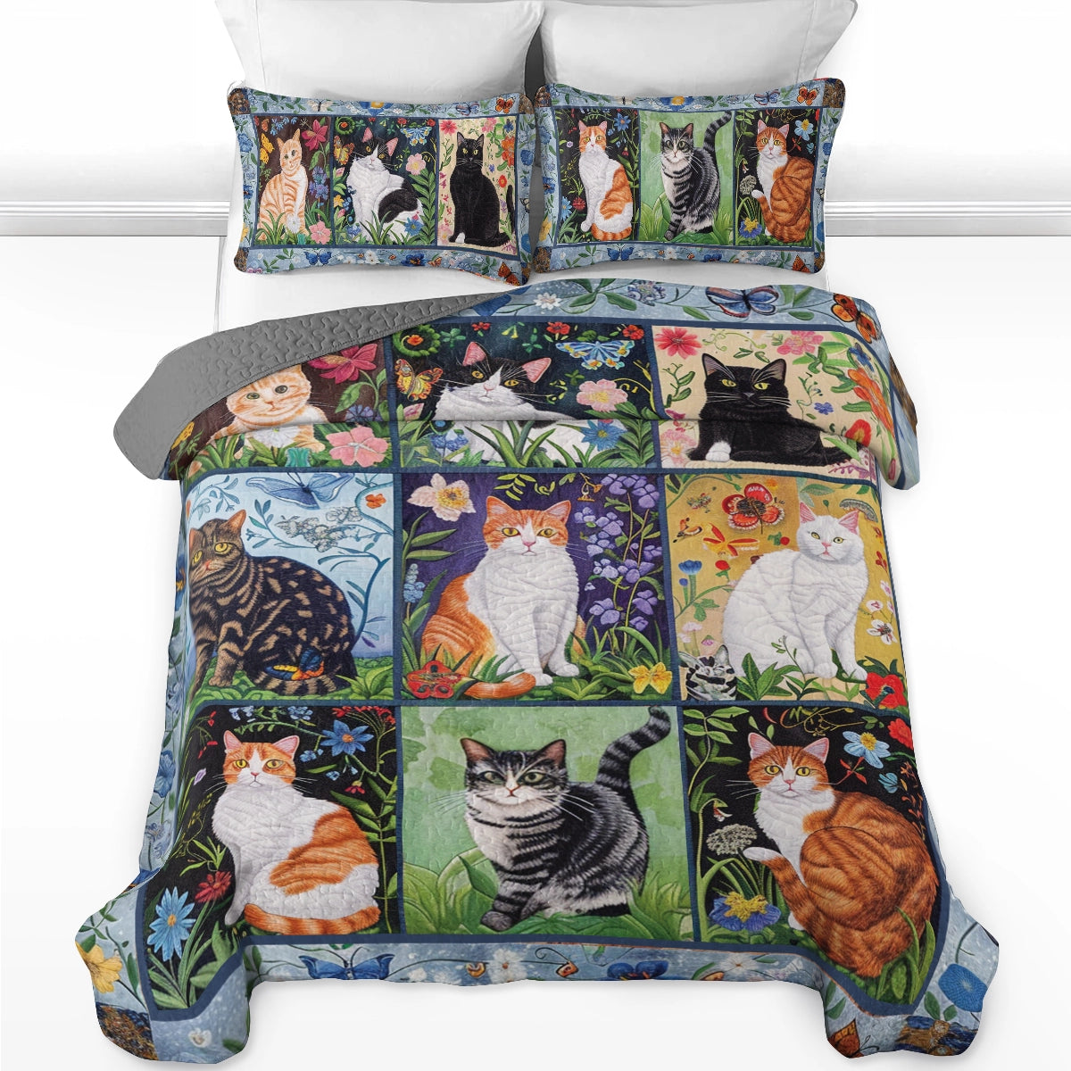 Shineful All Season Quilt 3-teiliges Set Cat Floral Felines