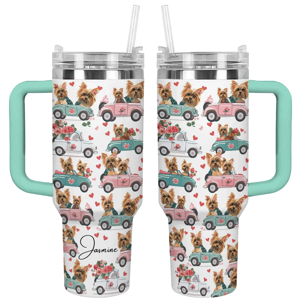 Shineful Tumbler Personalized Yorkie Car Ride