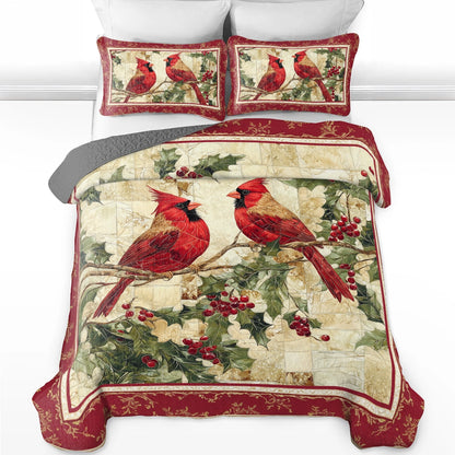 Shineful All Season Quilt 3-Piece Set Festive Cardinal