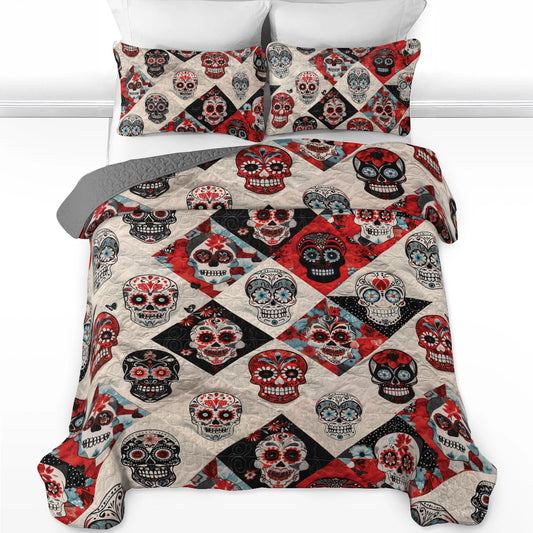 Shineful All Season Quilt 3-Piece Set Fiesta Skull Quilt