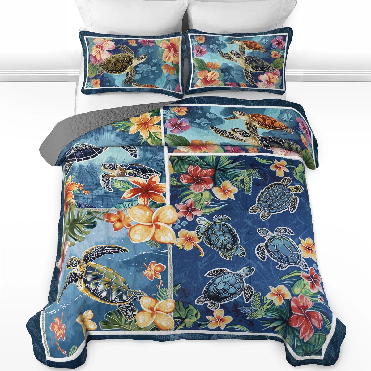 Shineful All Season Quilt 3-teiliges Set Hibiscus Gentle Sea Turtle 