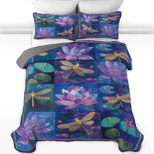 Shineful All Season Quilt 3-Piece Set Luminous Dragonfly Garden