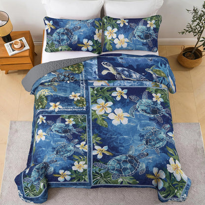 Shineful All Season Quilt 3-Piece Set Tropical Sea Turtle