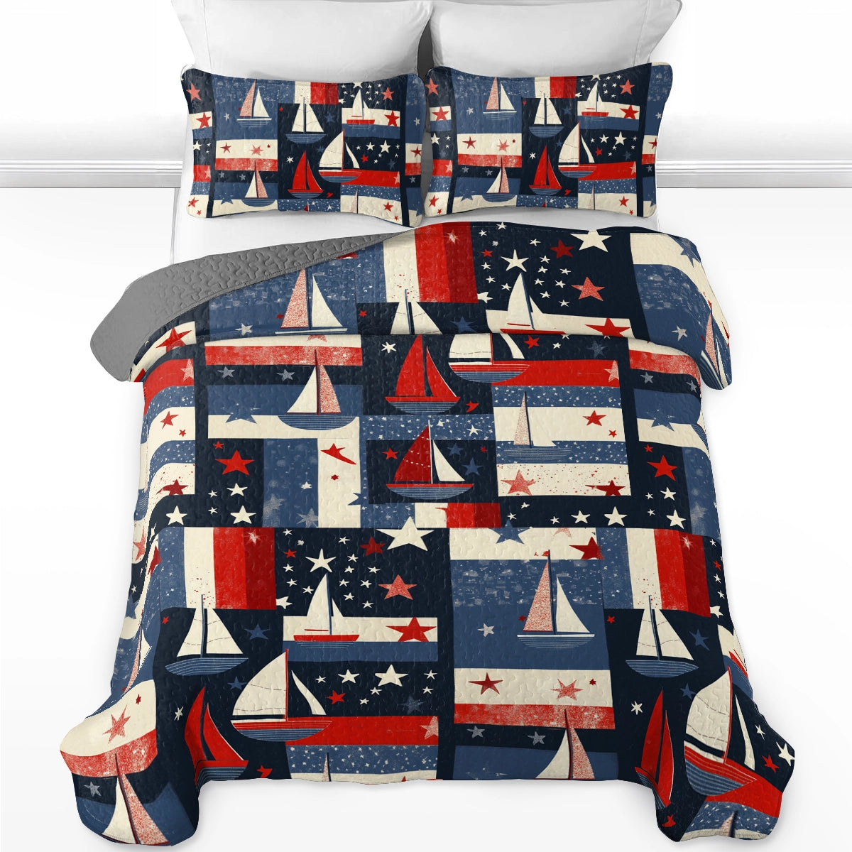 Ensemble de courtepointe toutes saisons Shineful 3 pièces Sailing Stars &amp; Sails