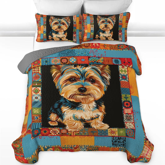 Shineful All Season Quilt 3-Piece Set Yorkie Patchwork Bliss