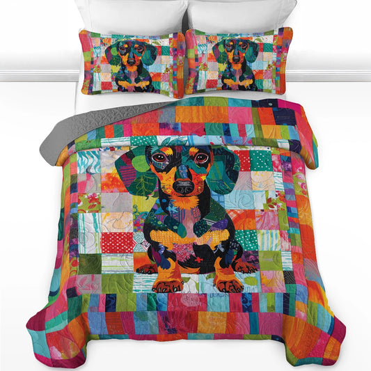 Shineful All Season Quilt 3-Piece Set Patchwork Dachshund Delight