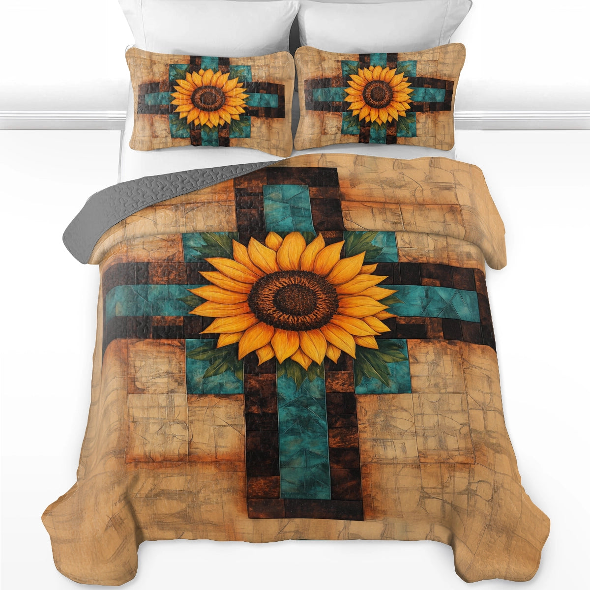 Shineful All Season Quilt 3-Piece Set God Sunflower Patch