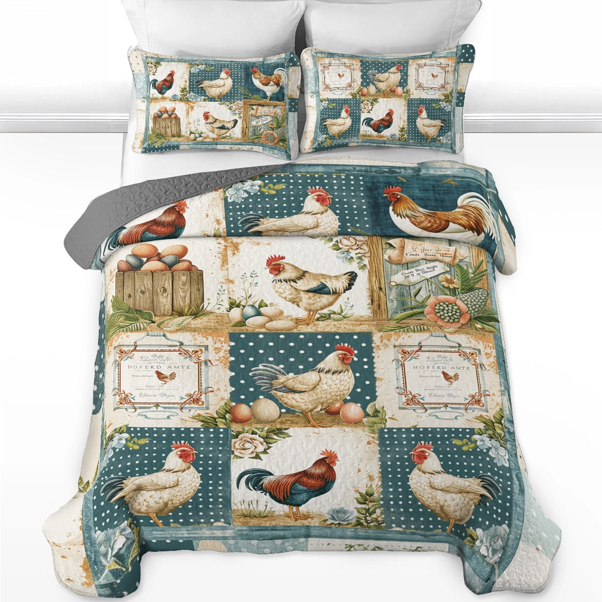 Ensemble de courtepointe toutes saisons Shineful 3 pièces Vintage Haven Chicken