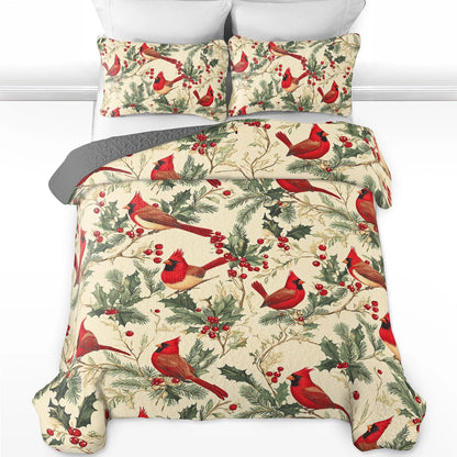 Shineful All Season Quilt 3-Piece Set Winter Cardinal Harmony