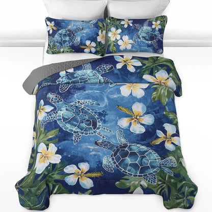 Shineful All Season Quilt 3-Piece Set Tropical Sea Turtle Paradise