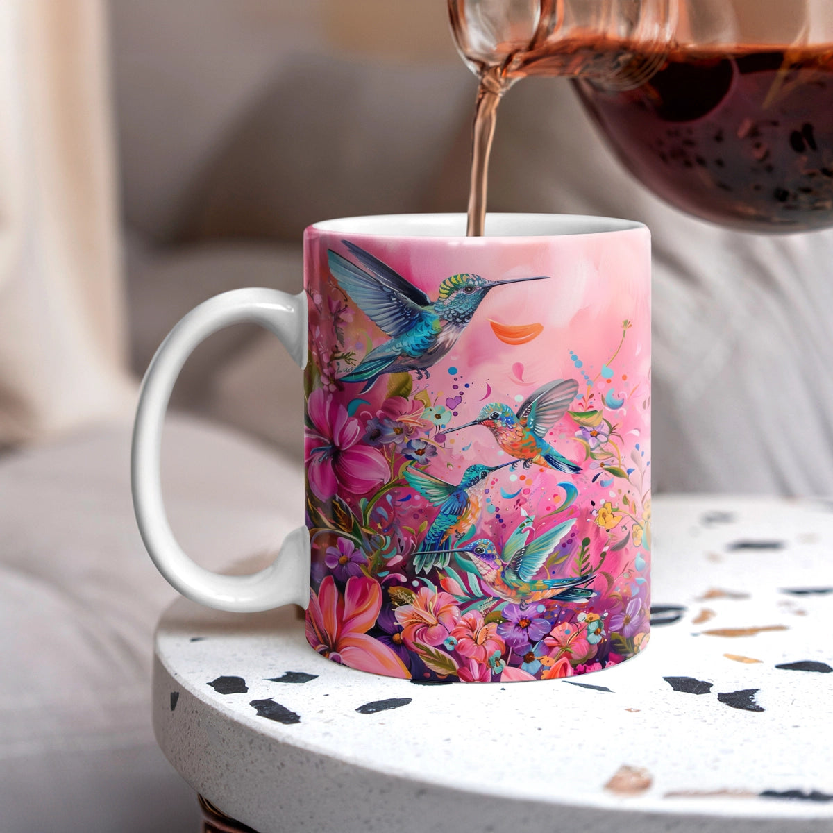 Tasse en céramique brillante Oiseau Embrasse la floraison