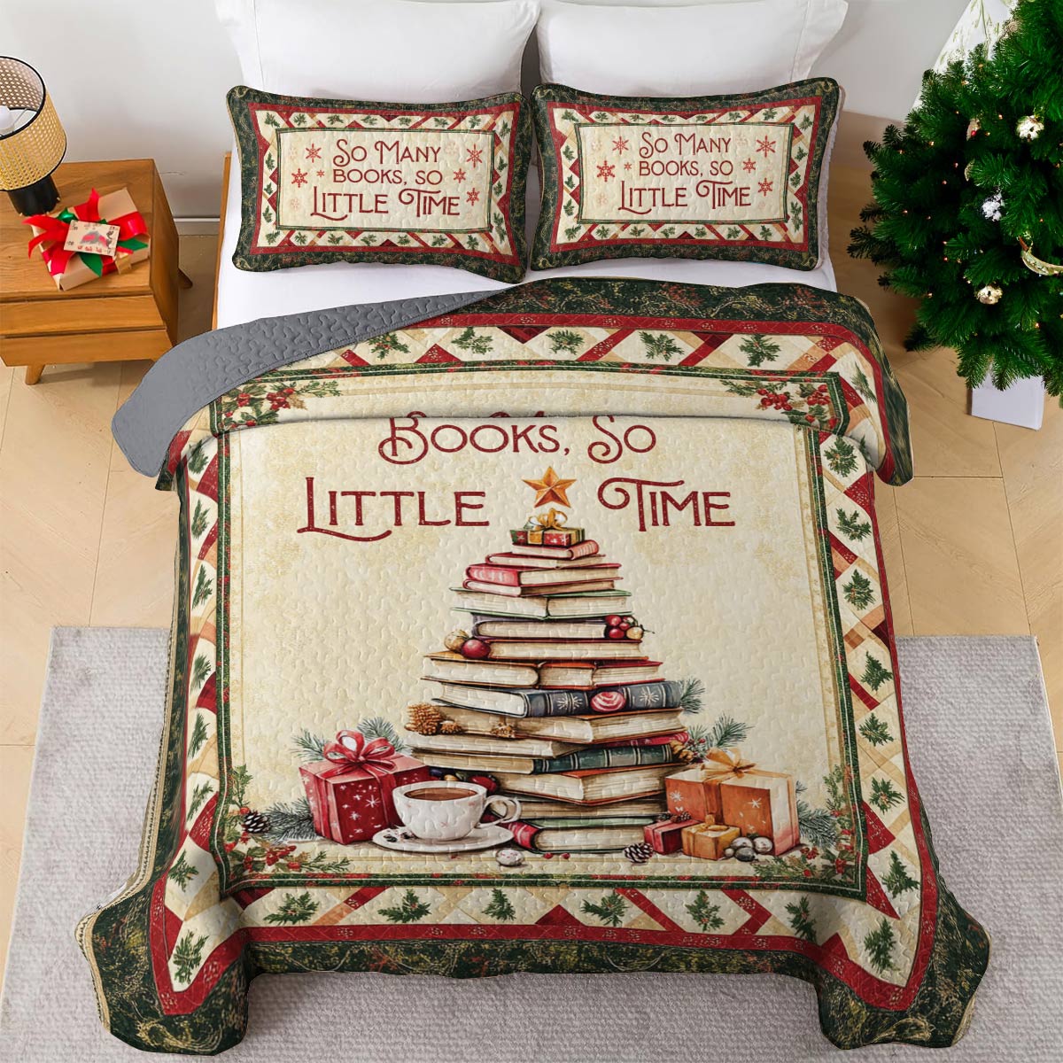 Shineful All Season Quilt 3-teiliges Set Buchliebhaber-Weihnachten