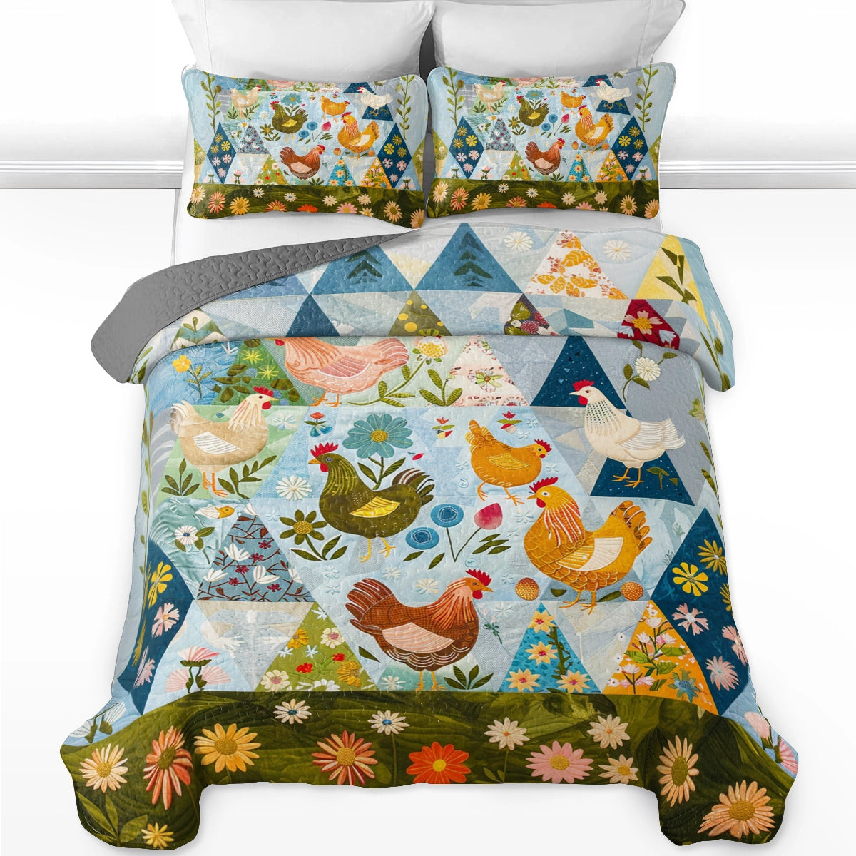 Shineful All Season Quilt 3-Piece Set Country Garden Chicken