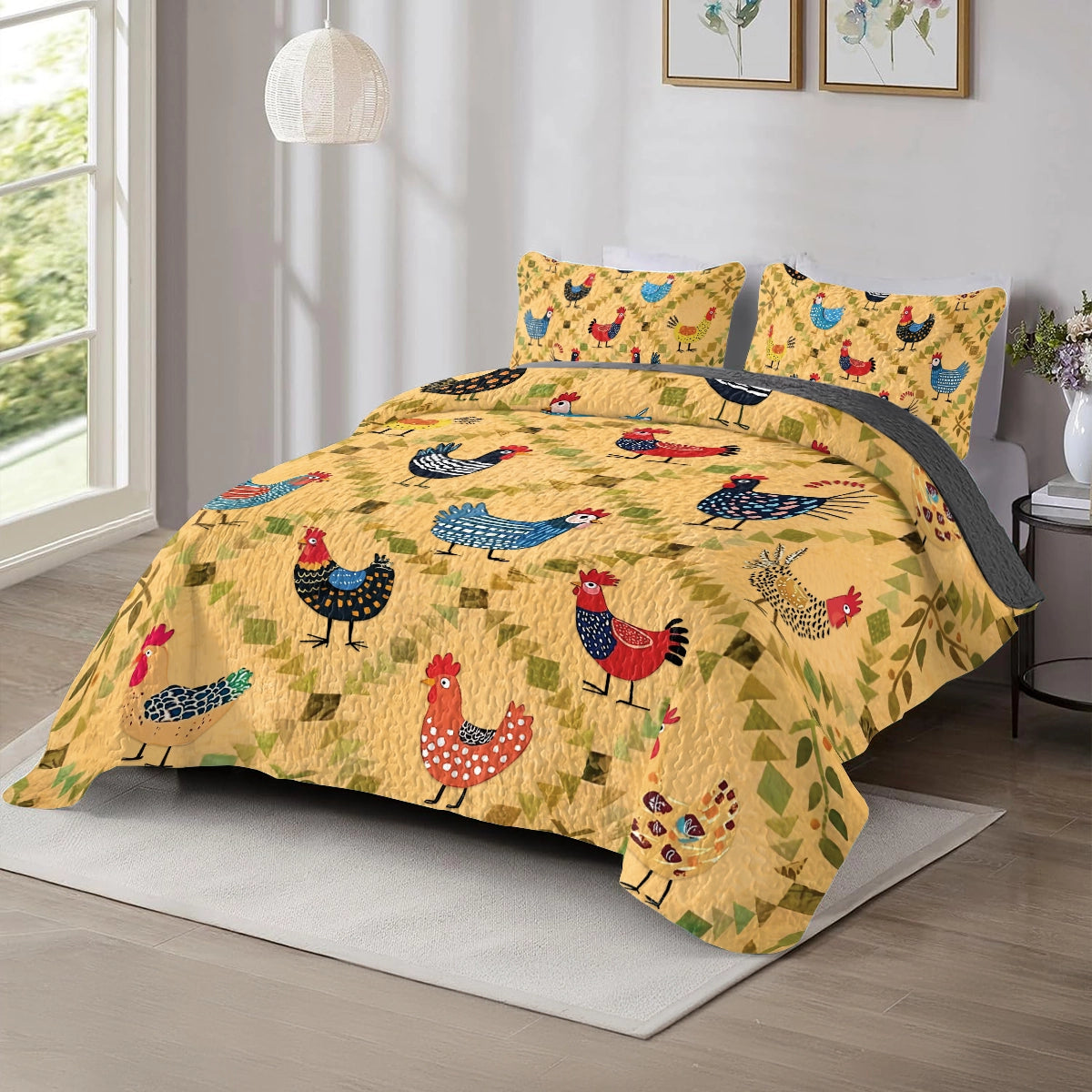 Shineful All Season Quilt 3-Piece Set - Chicken Cluckin' Cozy