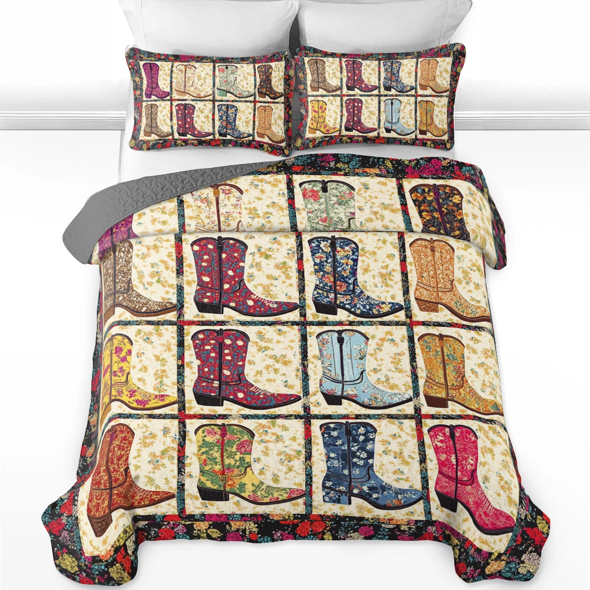 Shineful All Season Quilt 3-Piece Set Floral Cowgirl Dreams