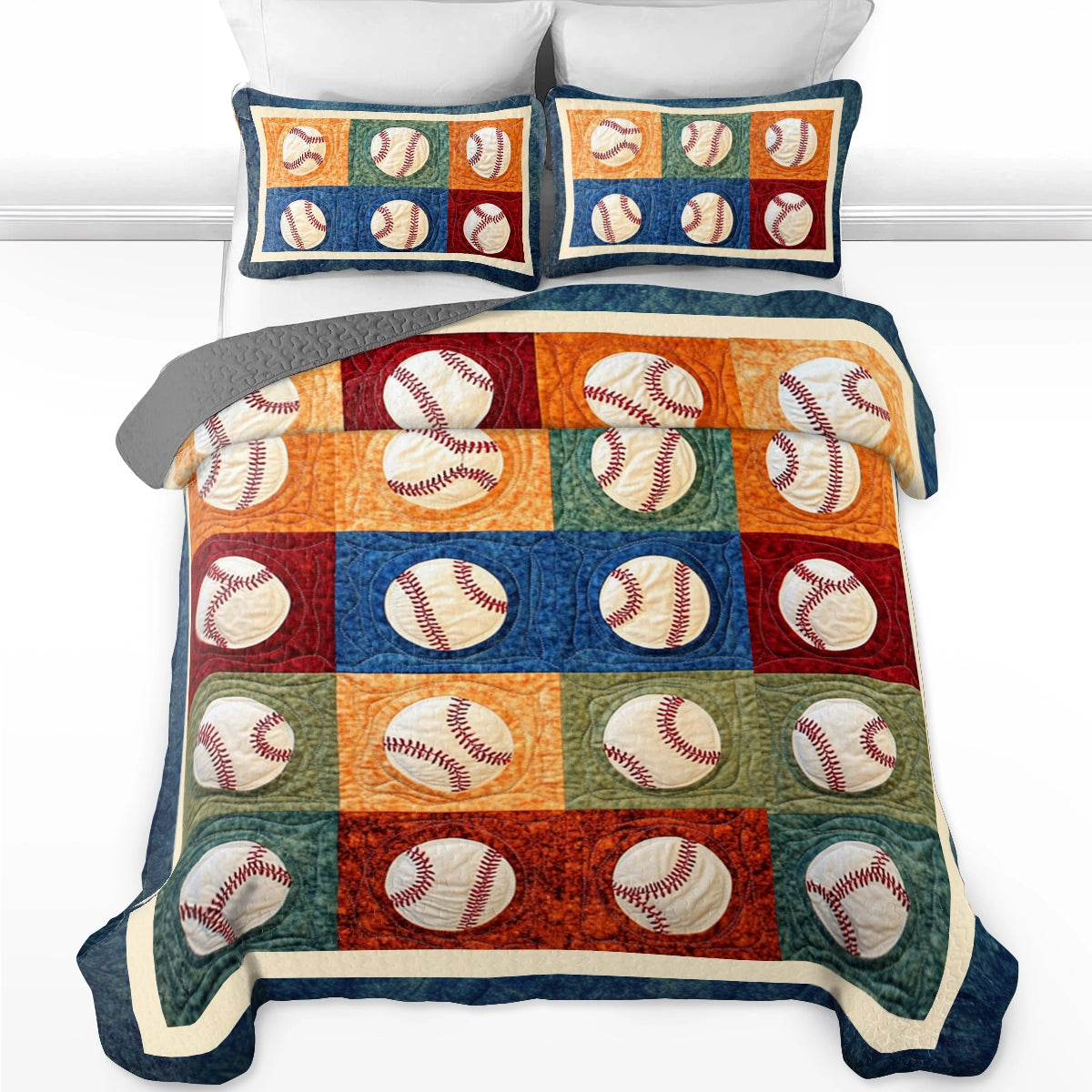 Shineful All Season Quilt 3-teiliges Set Baseball Vintage Ballpark Patchwork