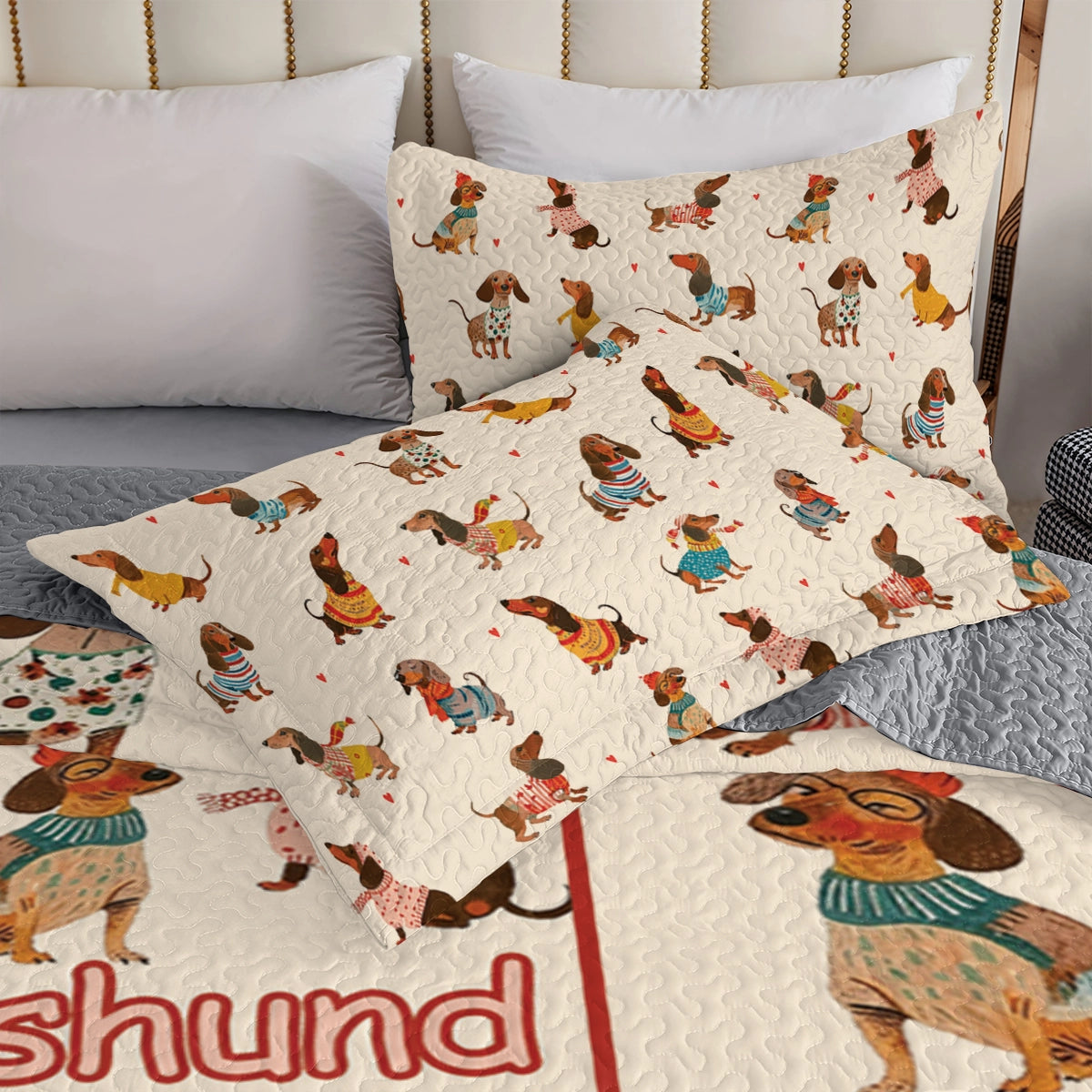 Shineful All Season Quilt 3-Piece Set Dachshund Doodles