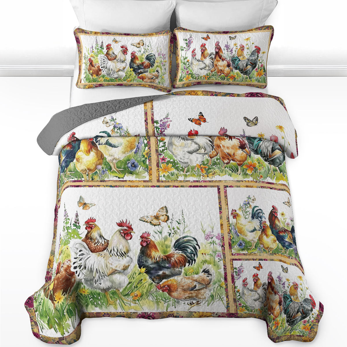 Shineful All Season Quilt 3-teiliges Set Vintage Chicken 