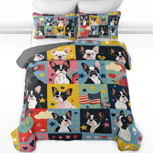 Shineful All Season Quilt 3-Piece Set Boston Terriers Dreamland