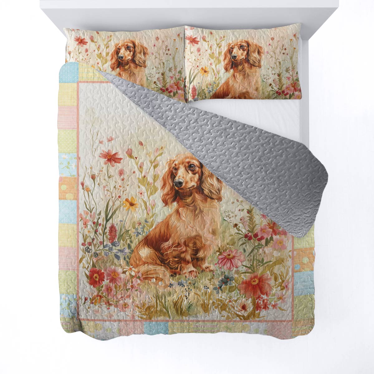 Shineful All Season Quilt 3-Piece Set Dachshund Garden Bliss