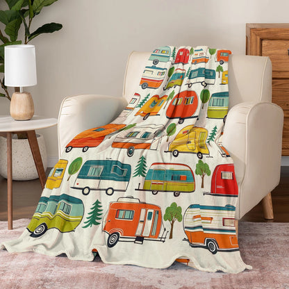 Shineful Fleece Blanket Retro Camping Car